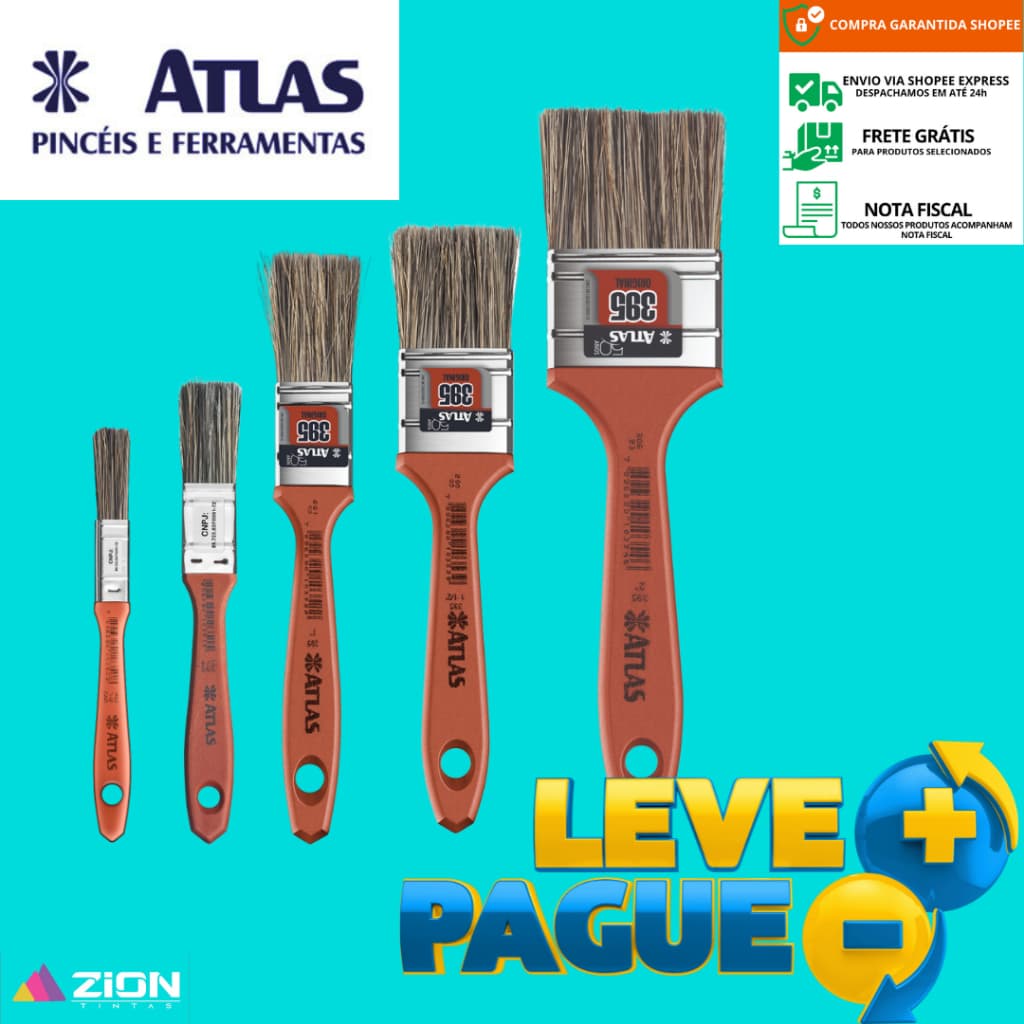 Kit 5 Trincha 395 Pincel ATLAS Pintura parede Promoção