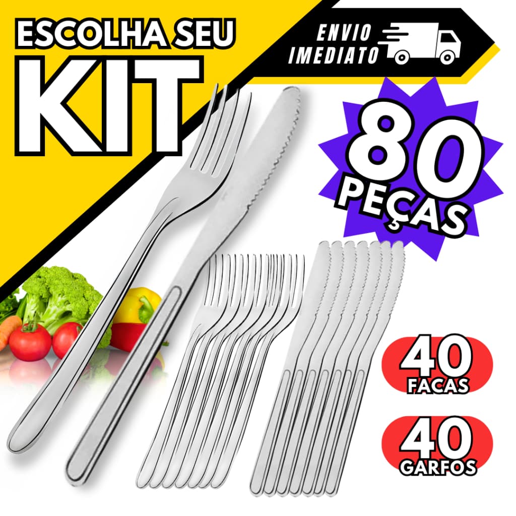 Kit Talher Garfo Faca 80 Peças Aço INOX Qualidade Cozinha Buffet Faqueiro Atacado