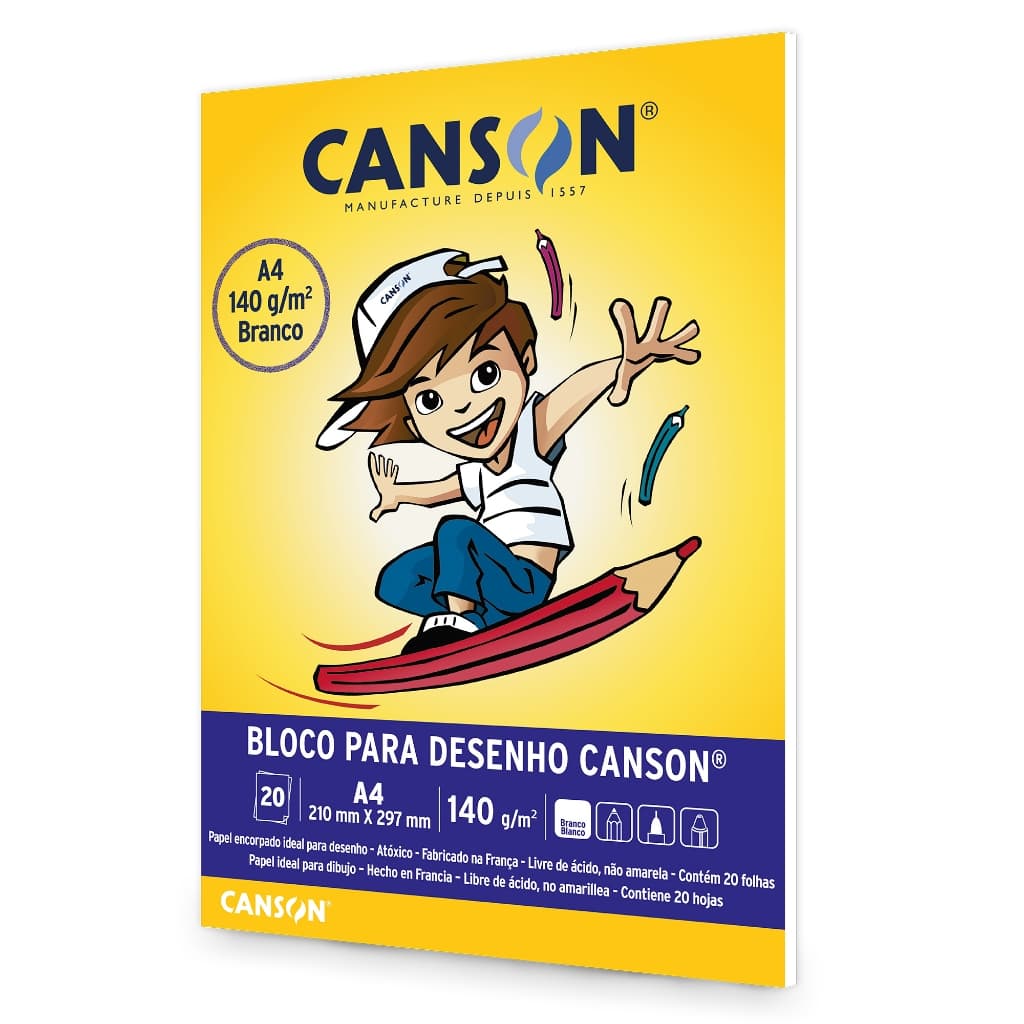 Bloco Papel Canson Desenho Escolar Branco 140g A4 20 Folhas