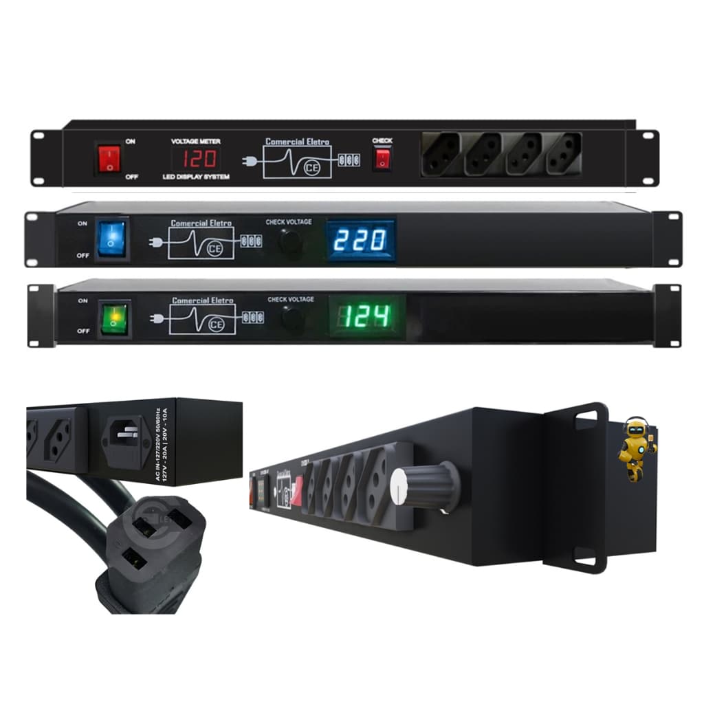 Regua de AC Profissional Padrão Rack Com 12 Tomadas 10A Potencia 2500W 220V 1250W 110V