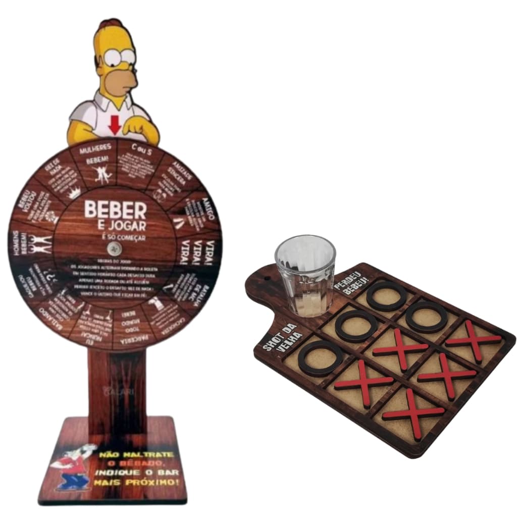 Kit roleta e tabuleiro jogo da velha brincadeiras diversão entretenimento presente amigo oculto bebida