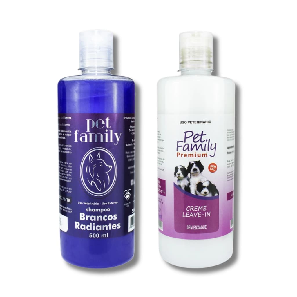Kit Shampoo Branqueador Pet e Condicionador Creme Leave In Sem Enxágue 500ml Pet Family