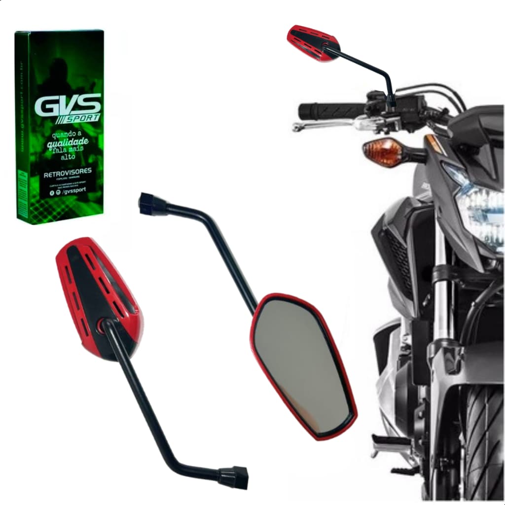 Retrovisor Vermelho Gvs Gtx Lente Plana Para Moto ou Bike
