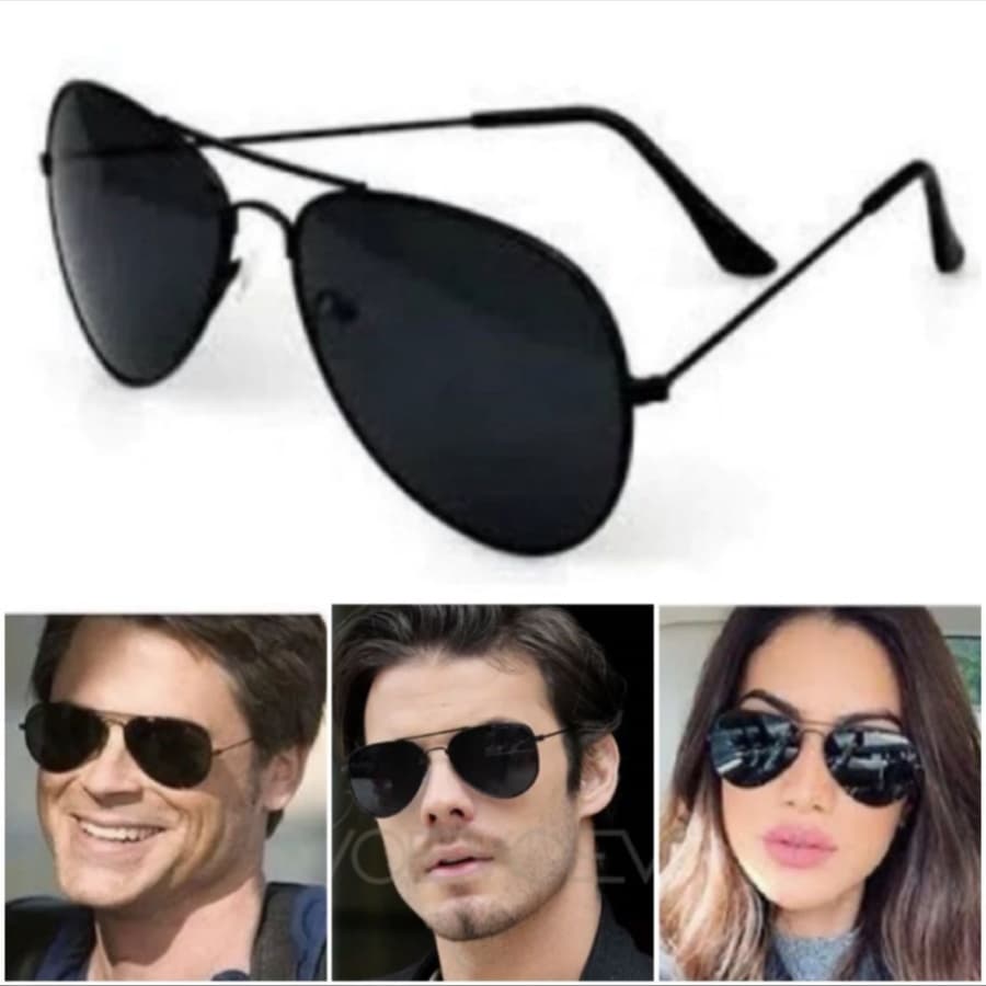 Óculos De Sol Aviador Preto Preto Clássico Unissex Lente De Cristal UV400 Moderno Promoção