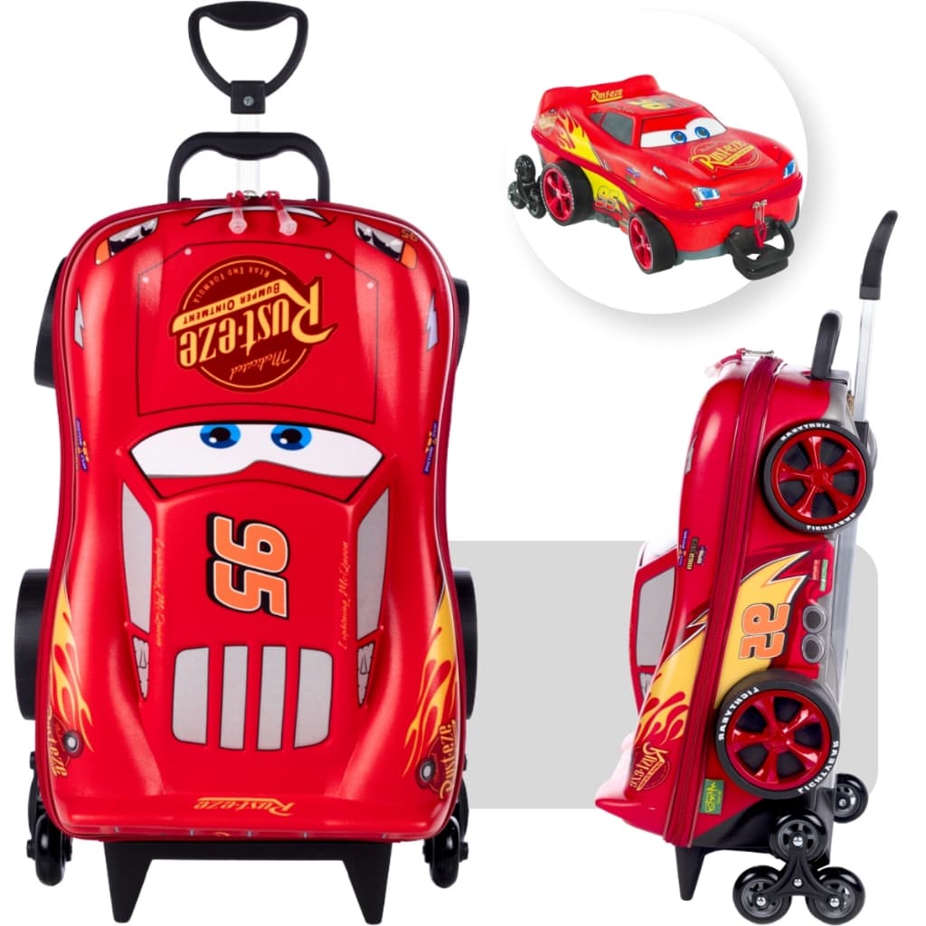 Mochila Escolar Infantil com Rodinhas Marvel Spider Man Relâmpago McQueen 3D Carros Menino MaxToy Original