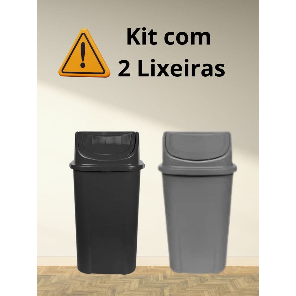Kit 2 Lixeiras 60Lts Basculante Vai e Vem Reciclável Reforçada Seletiva Multiuso Cozinha Banheiro