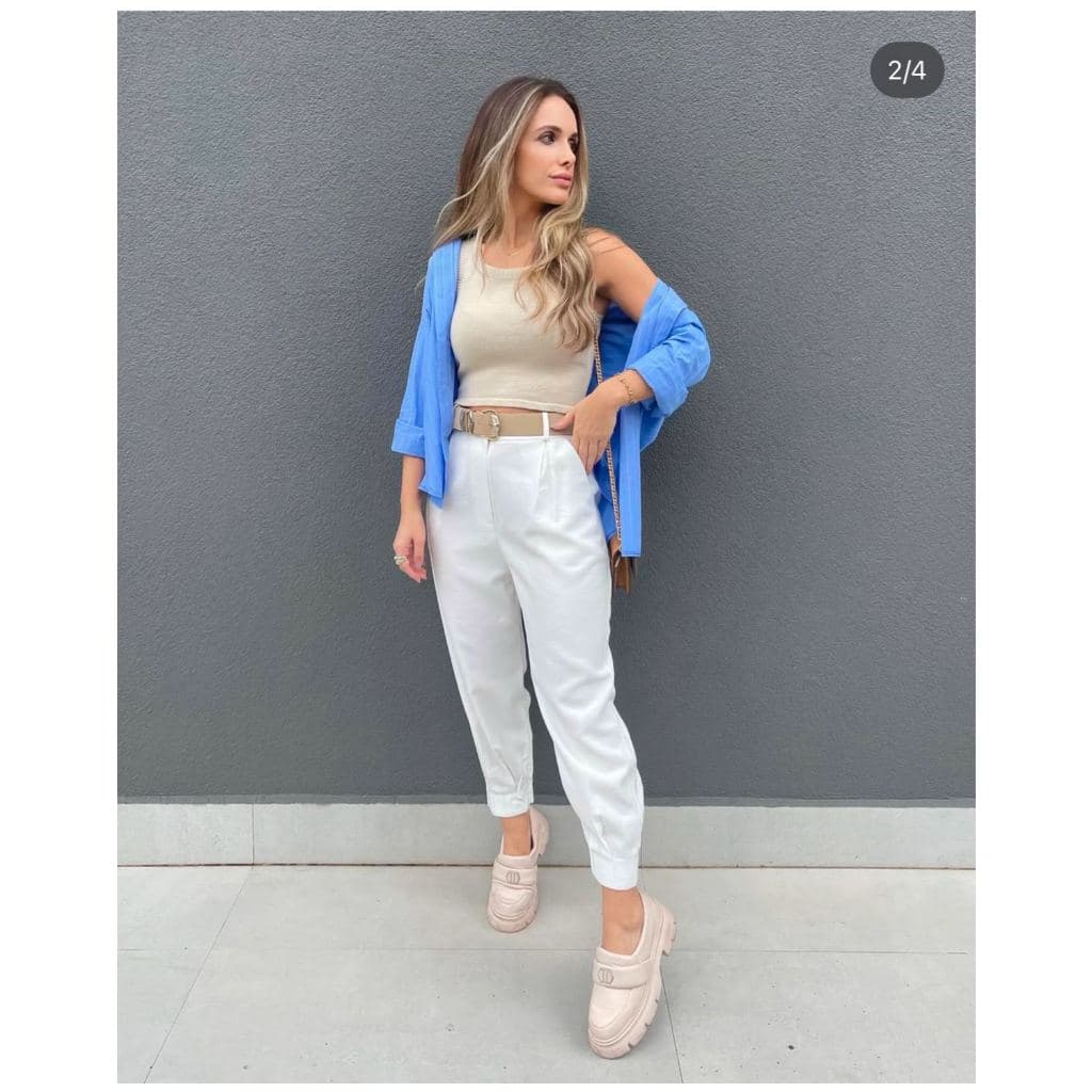Calça Cenoura Jogger Alfaiataria Feminina Barra Com Ziper