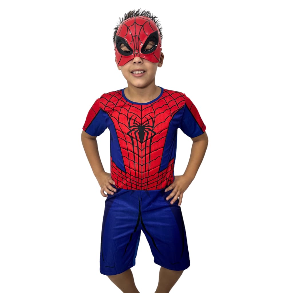 Fantasia Do Homem-aranha Meia Mascara Curta Com Enchimento