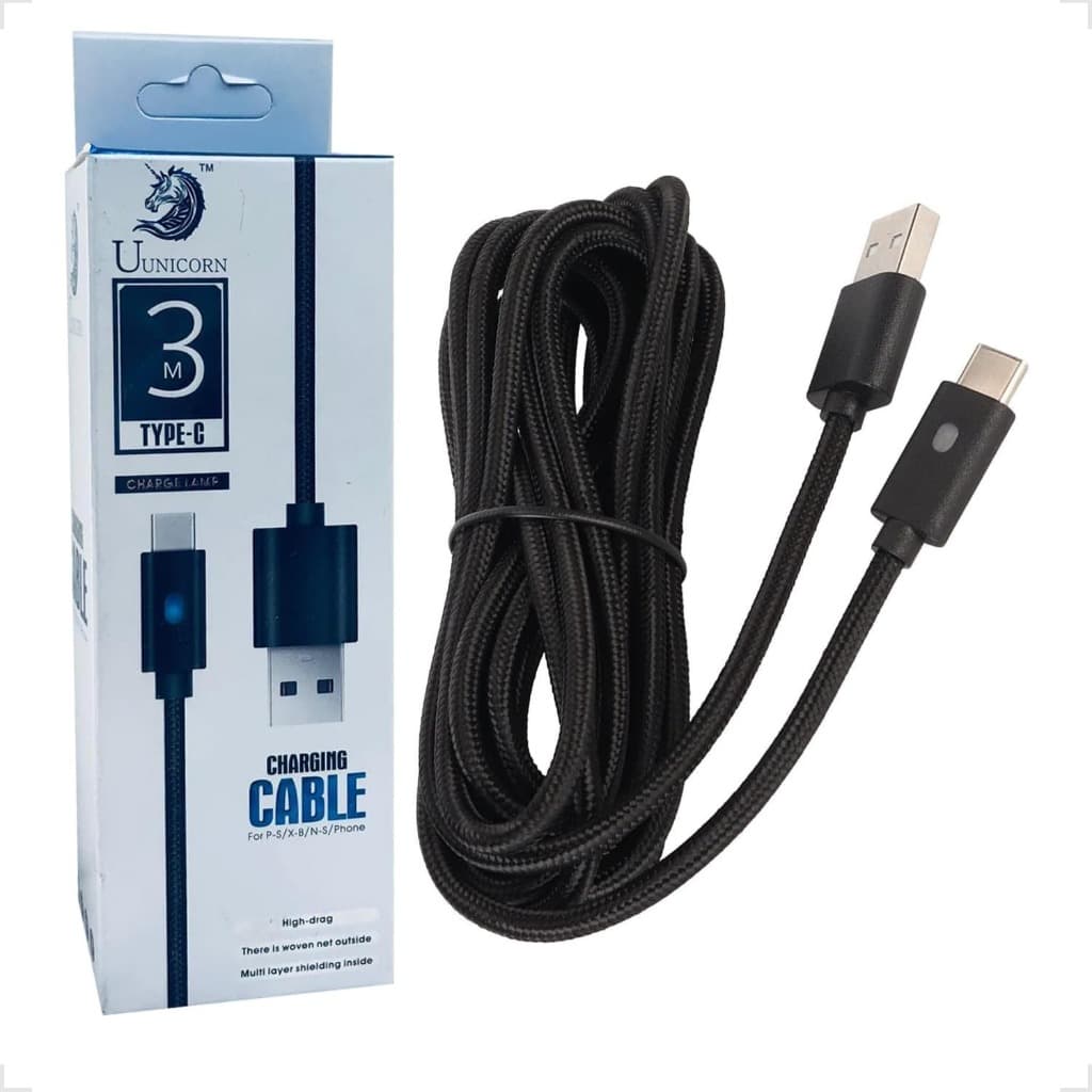 Cabo Carregador Controle Ps5 Xbox Series Usb-c 3 Metros C/LED