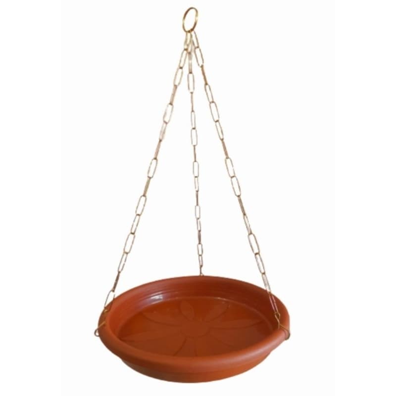 2 Pratos marrons GG 31cm p/ vasos samambaias/Jiboias/rosa deserto com corrente grossa aço 60cm