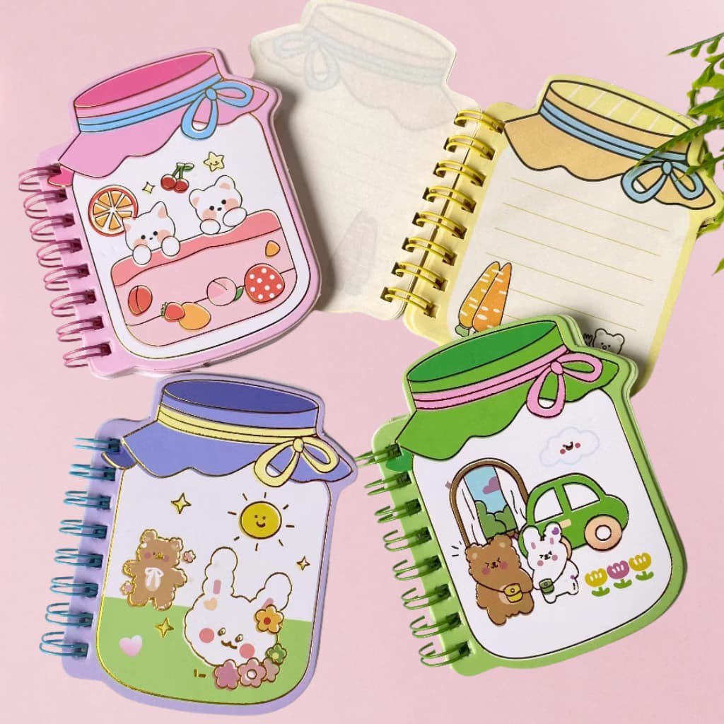 Bloco de Anotações Espiral Fofo Potinho Urso - 60 Folhas Pautado