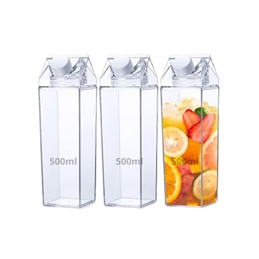 Kit 3 Garrafas Leite Acrílico 500ml Transparente Organizador Geladeira Suco Água Iogurte