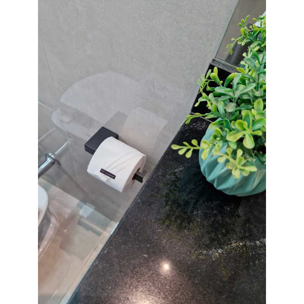 SUPORTE PAPEL HIGIÊNICO INOX PRETO FOSCO AUTO ADESIVO 3M