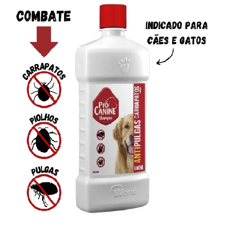 Shampoo anti pulgas carrapatos pró canine - 500ml cão gatos
