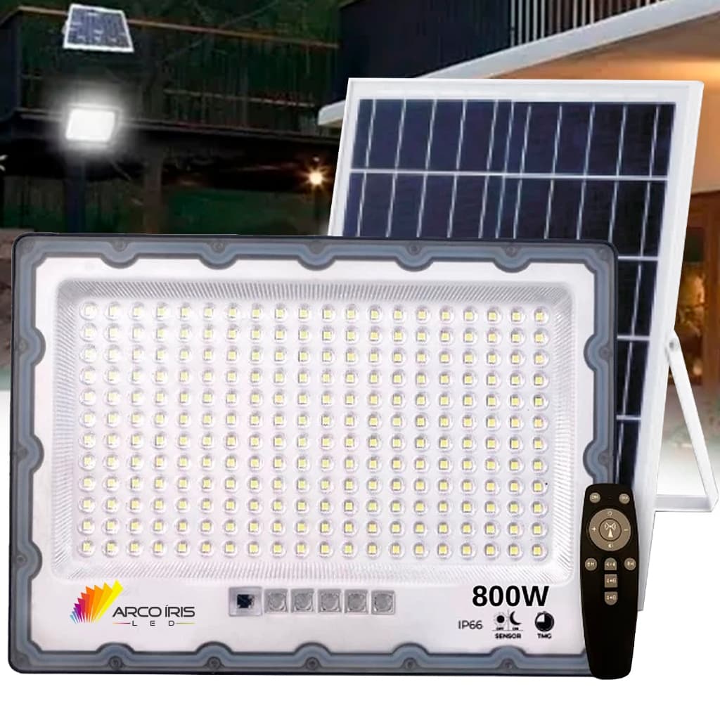 Refletor LED 800w Com Placa Solar - Acendimento Automático + Controle Remoto