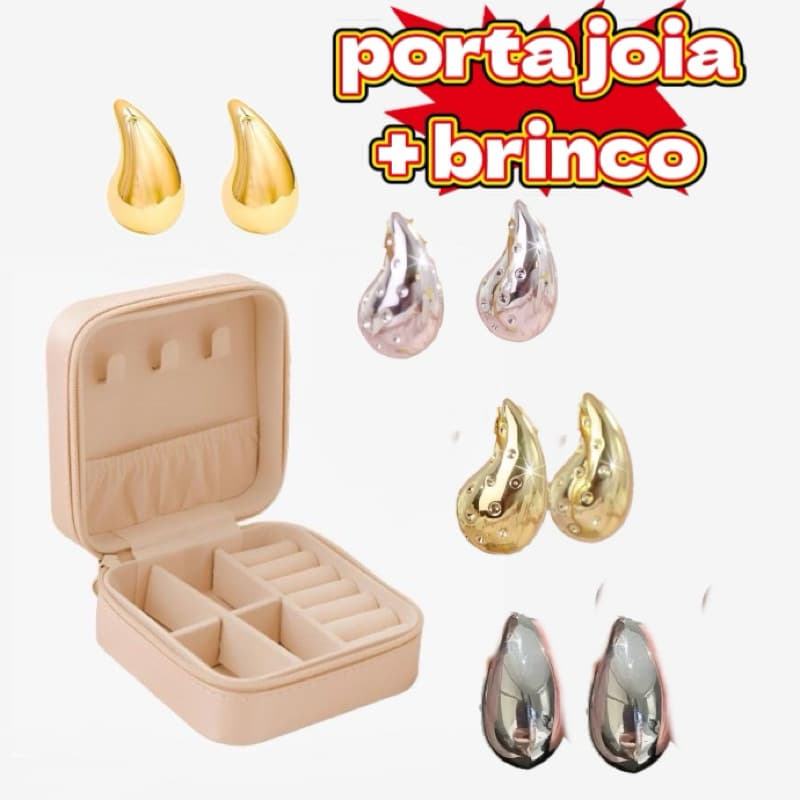 Um Porta Joia + Brinco Gota D'Agua Virgula Elegante Dourado ou Prata Folheado Moda Blogueira Brinco Feminino