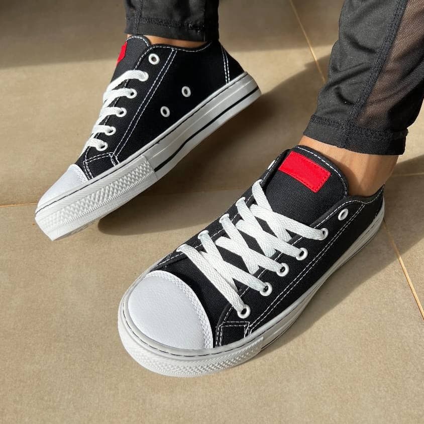 Tenis Feminino Star Casual Academia Caminhada Em tecido Branco Vermelho Preto Rosa