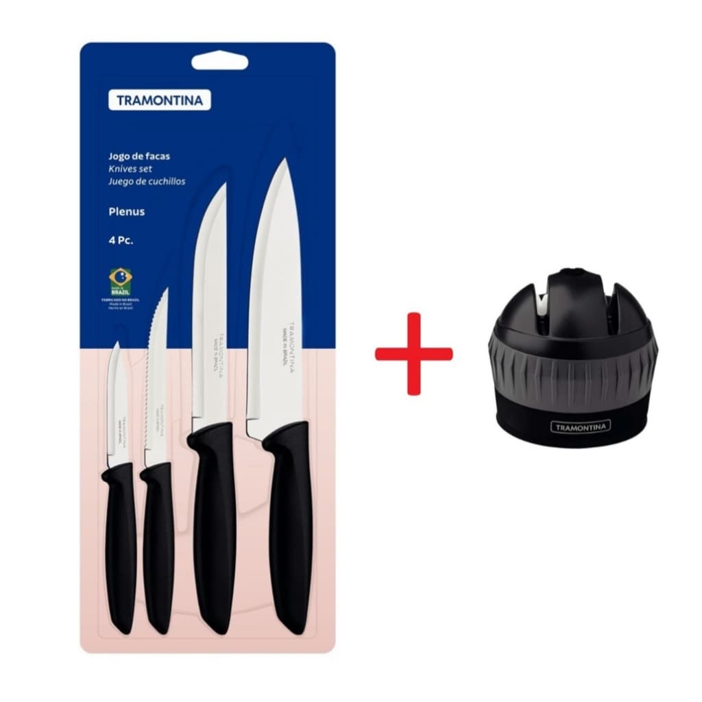 KIt Facas plenus 4 e Afiador profio tramontina preto