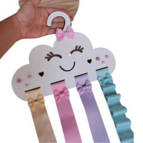 Organizador de laço e tiara infantil porta laços nuvem grande, cabide MDF menina decorado