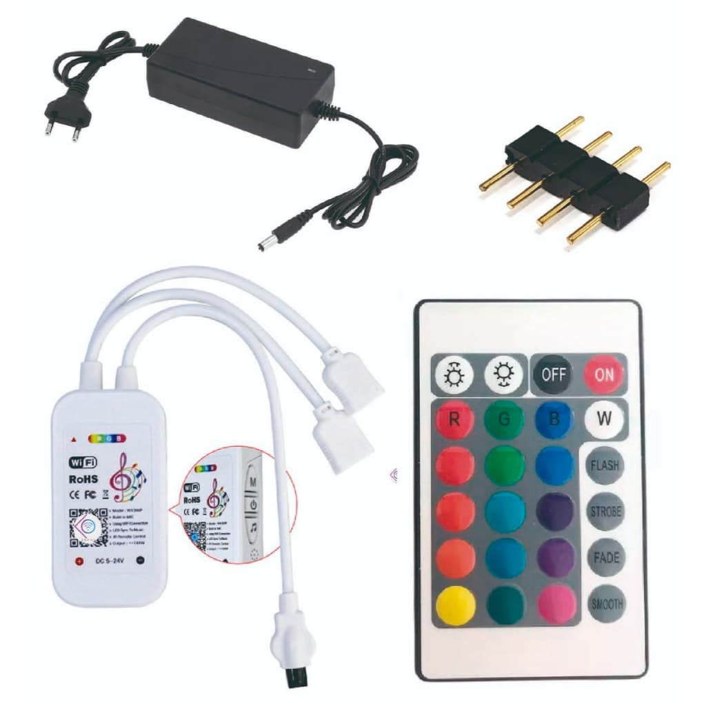 KIT Controlador Inteligente Wifi + Fonte + Emenda 4 pinos  Para fita de LED 5050 2835 Dual Alexa