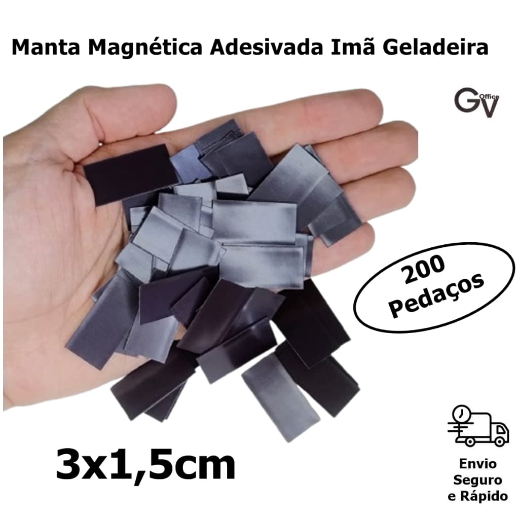 Manta Magnética Adesivada Imã Geladeira 200 pedaços 3x1,5cm Gv Home