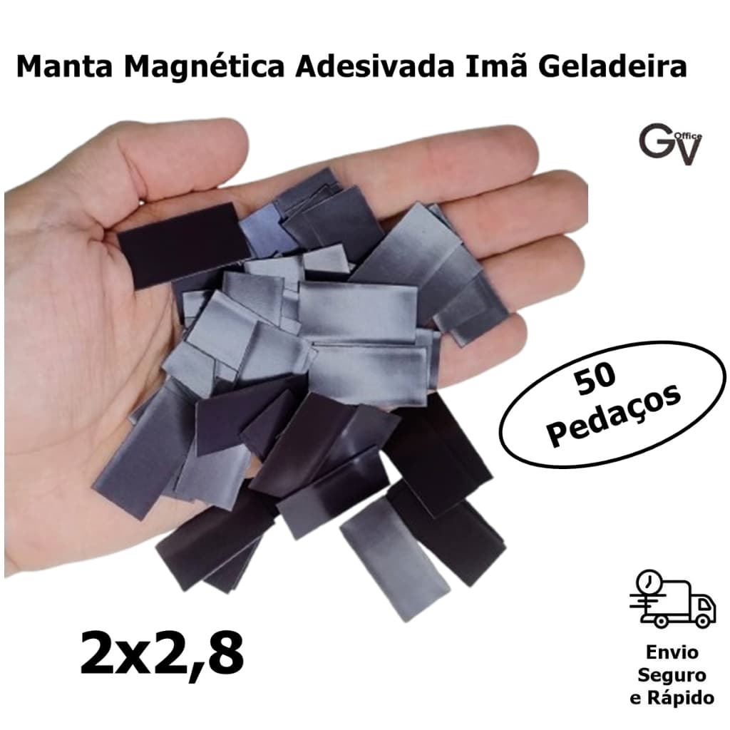 Manta Magnética Adesivada Imã Geladeira 2x2,8 cm 50 unidades Gv Home