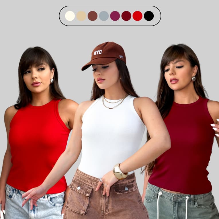 BLUSA: REGATA RIBANA Feminina Slim Básica Casual Lisa Blusinha Americano Algodão canelado Moda Verão