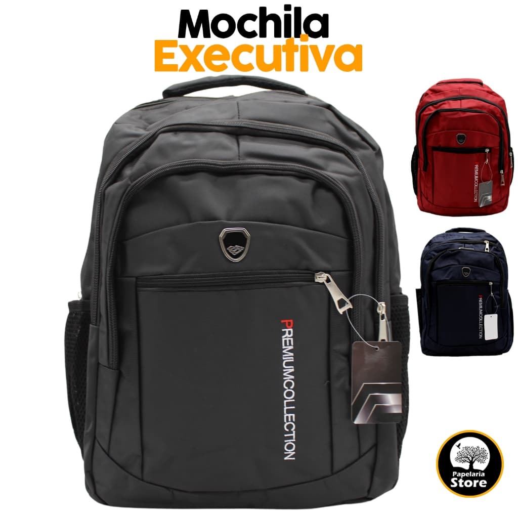 Mochila Executiva Reforçada Universitária Masculina Preta / Vermelha / Azul Premium Collection