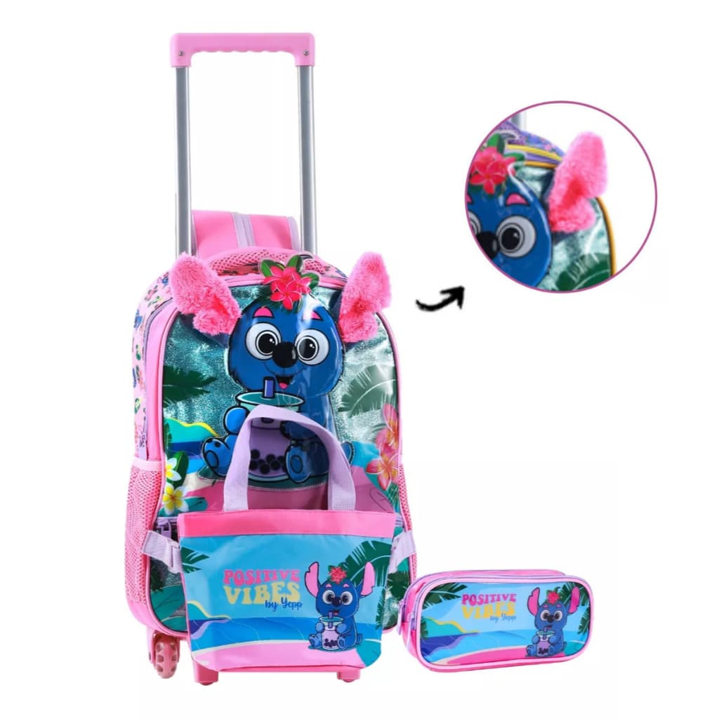 Kit Mochila Rodinha Infantil Escolar Menina Coala 3 Peças