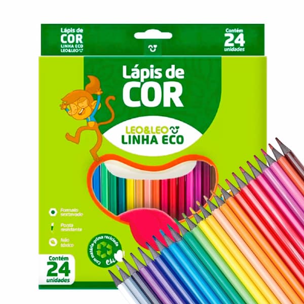 Lápis de Cor 24 cores Sextavado Ecológico Escolar