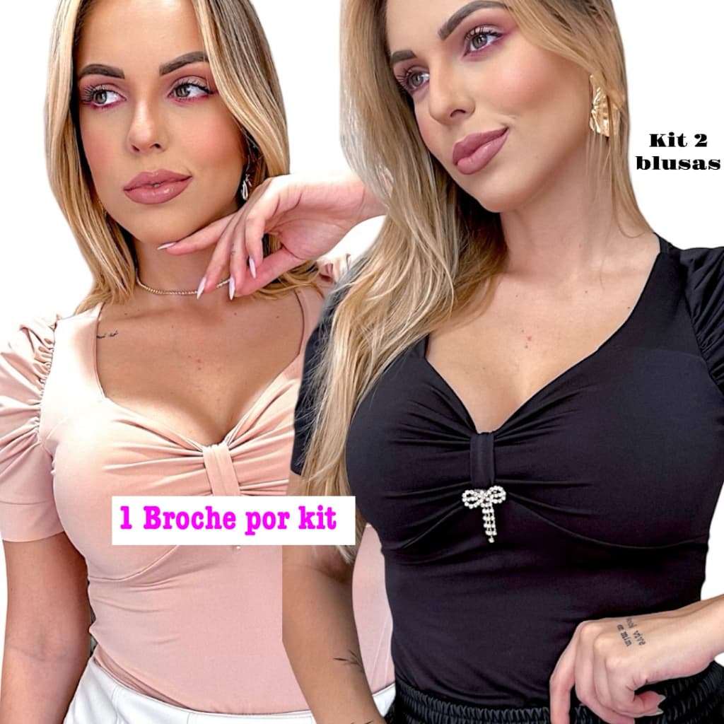 Kit 2 Blusa Feminina Estilosa Blusinha Preta Nude Pink Vermelho Verde PROMOÇÃO