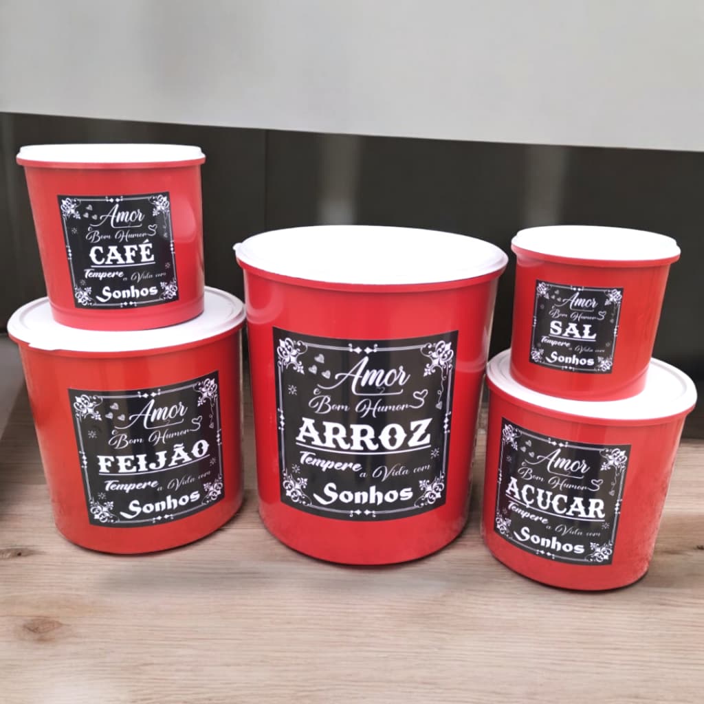 Potes Porta Mantimentos Cozinha Rosa Kit Coisas De Cozinha 5 Peças