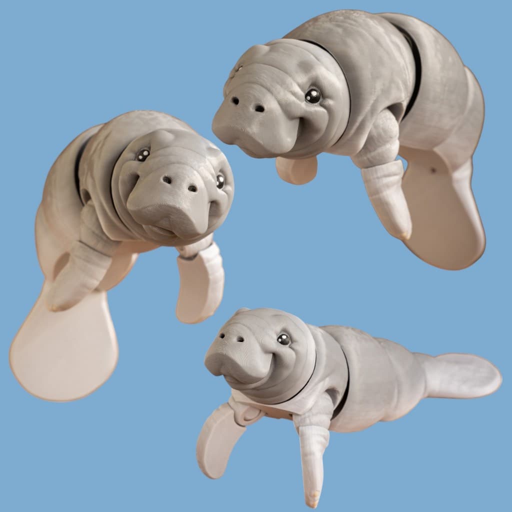 Peixe-Boi  Manati Articulado 3D - 2 Tamanhos Brinquedo Sensorial Fidget Toy Presente