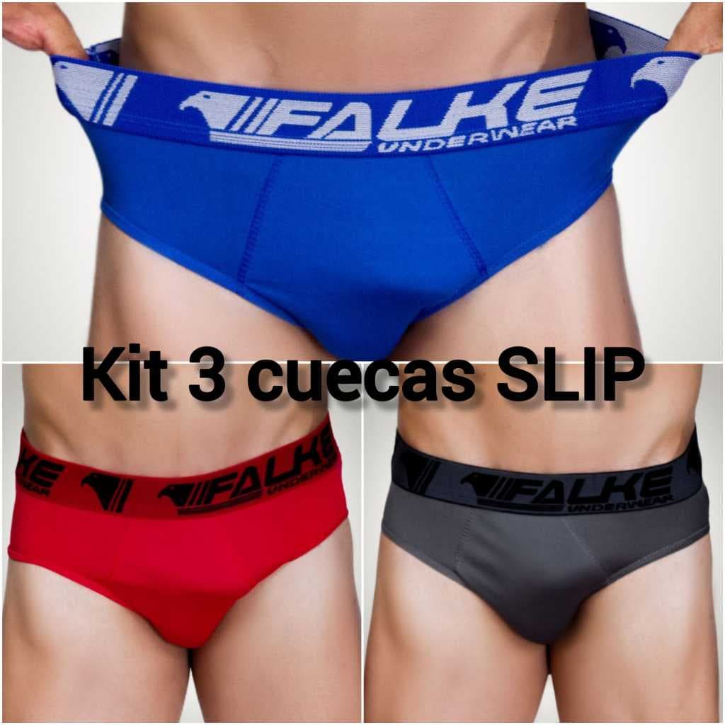 Kit 3 Cueca Slip Masculino Tradicional Microfibra Modelo Tradicional Adulto Poliéster Qualidade Conf