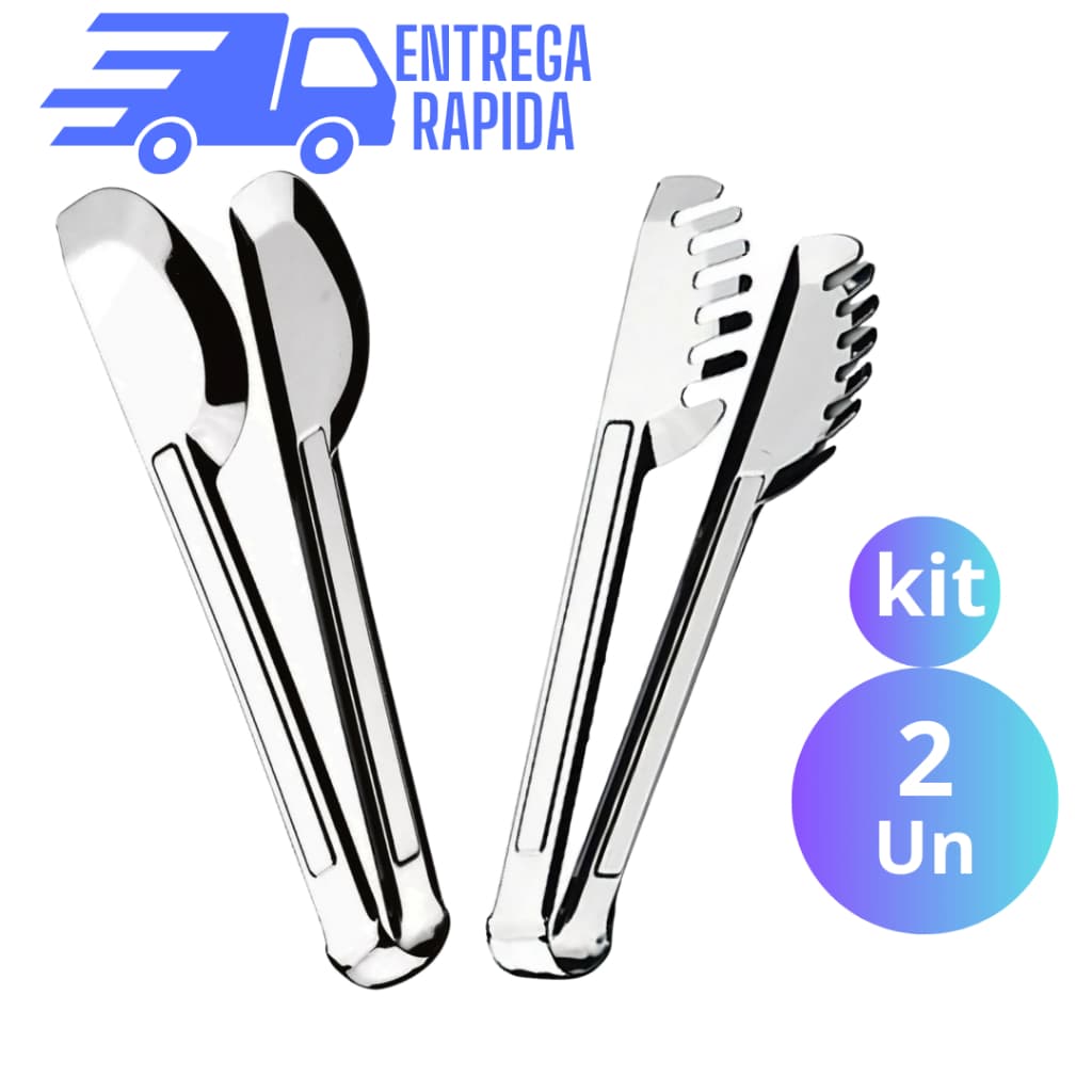 Kit 2 Pegador 100% Aço Inox Pegador de Massa Salada e Pegador Universal  20 cm Utensílios de Cozinha