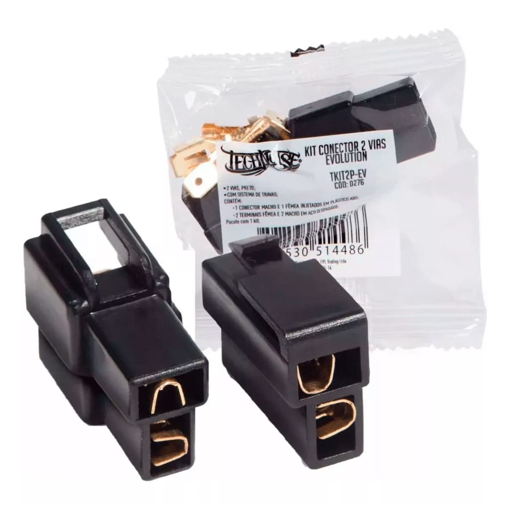 Kit Conector 2 Vias Com Trava Preto Technoise som automotivo