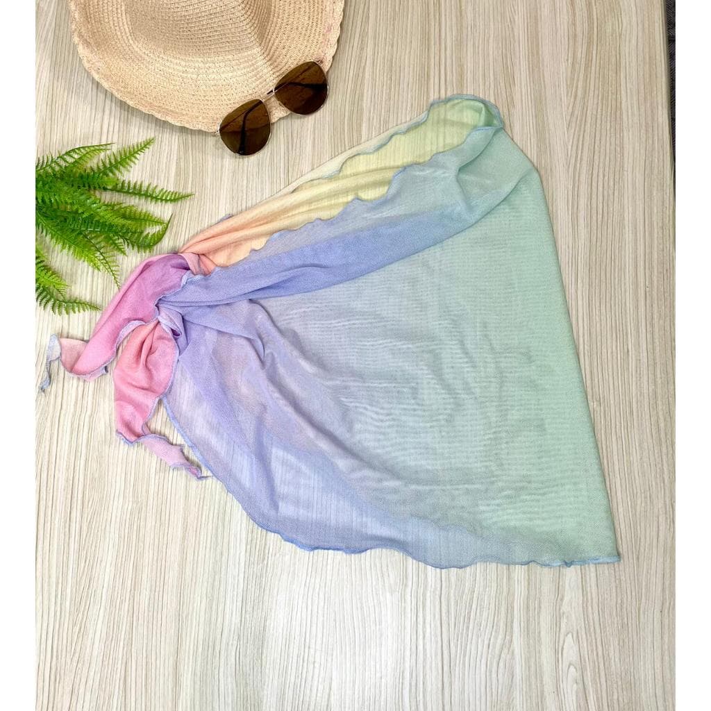 Canga em Malha de Tule Saída de Praia Verão Moda Praia Linhas Tropicais