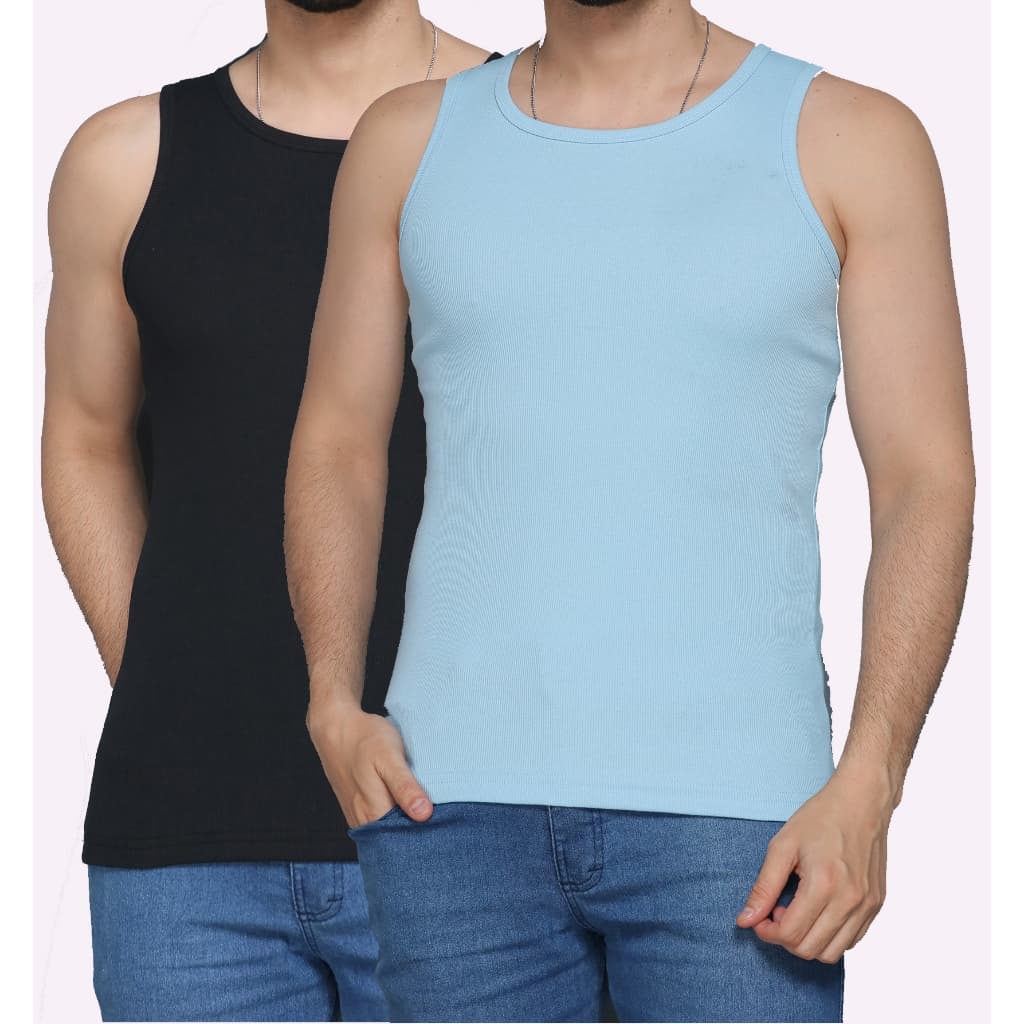 Kit 2 Pecas Regata Masculina Basica Lisas Malha Canelada Academia