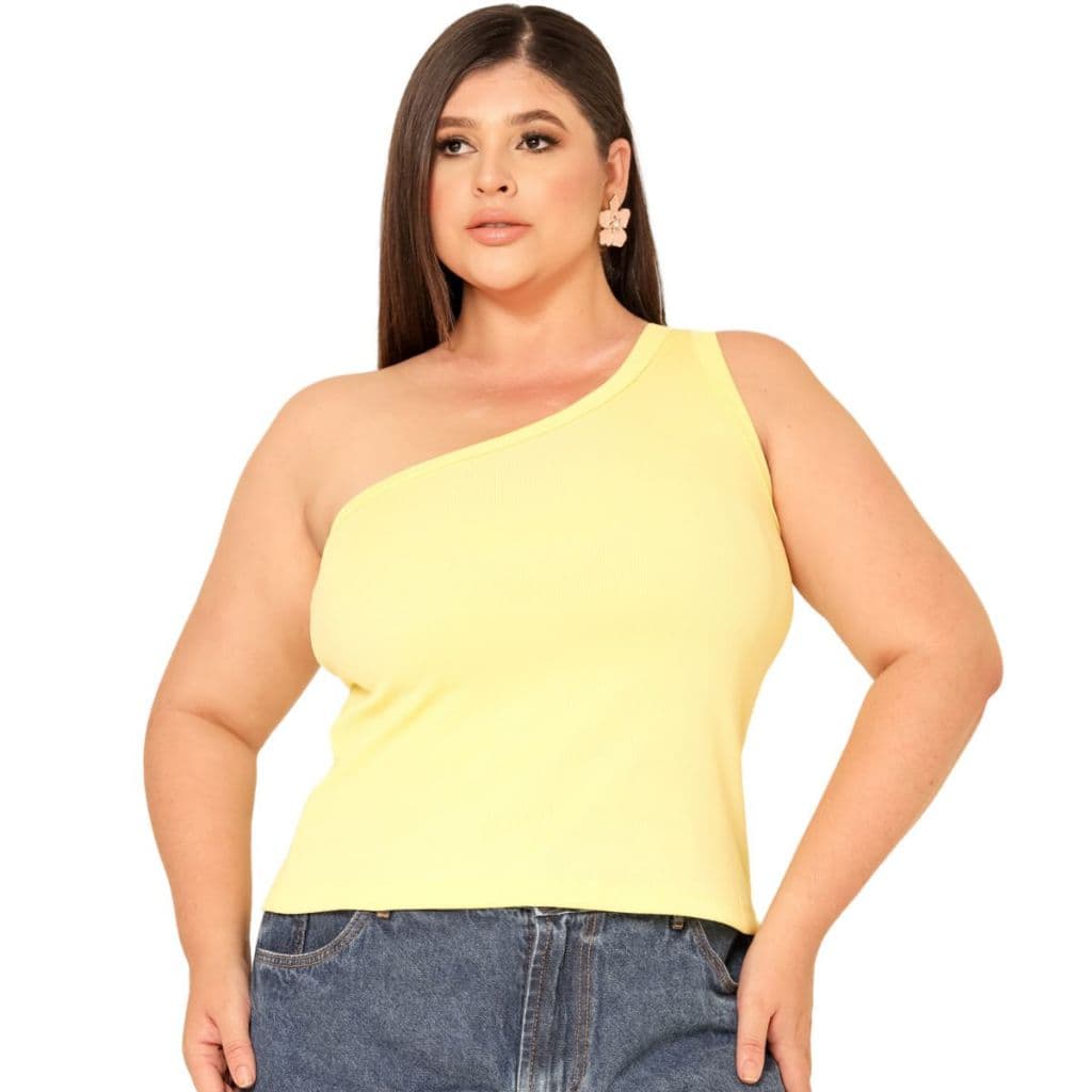 Blusinha Feminina Croppped Tecido Ribana Canelada Com Alça Única Sem Bojo
