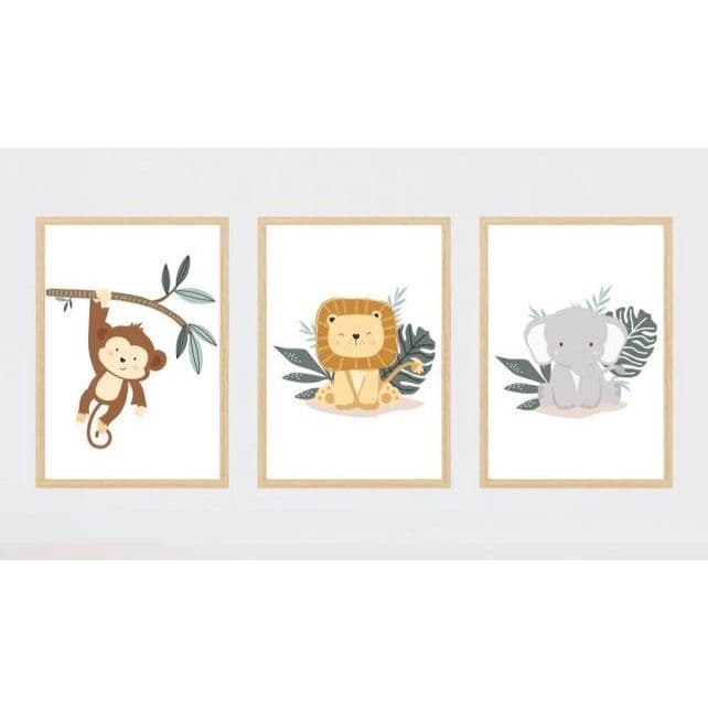 QUADROS DECORATIVOS-SAFARI FOFO-3 PEÇAS-DECORAÇÃO