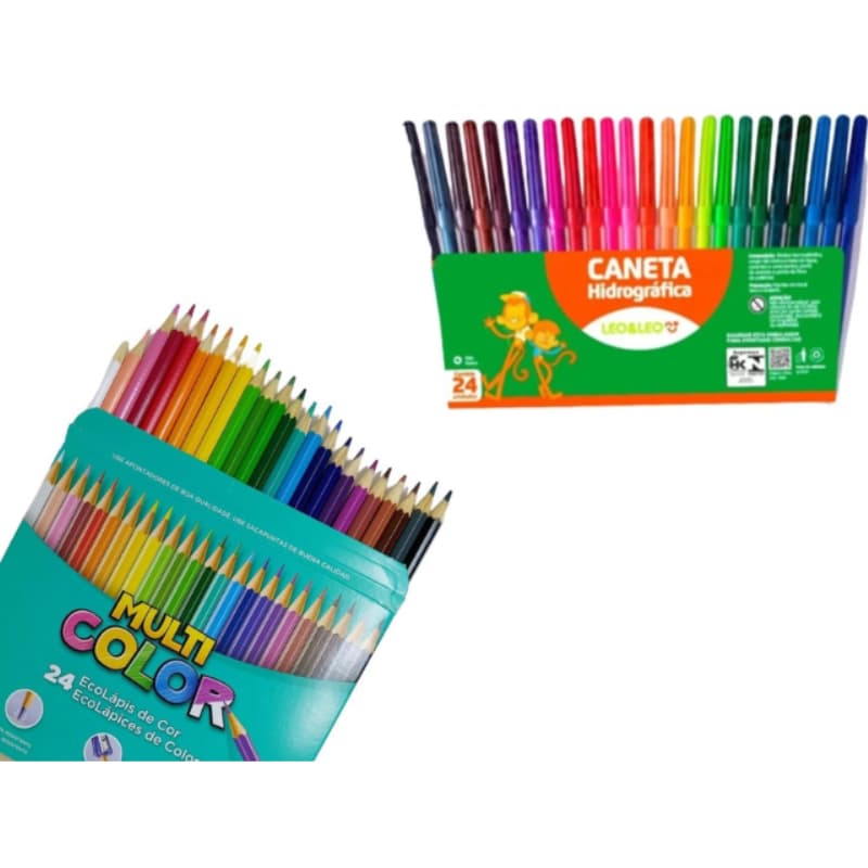 Lapis de cor com 24 cores multicolor + Canetinha Com 24 cores