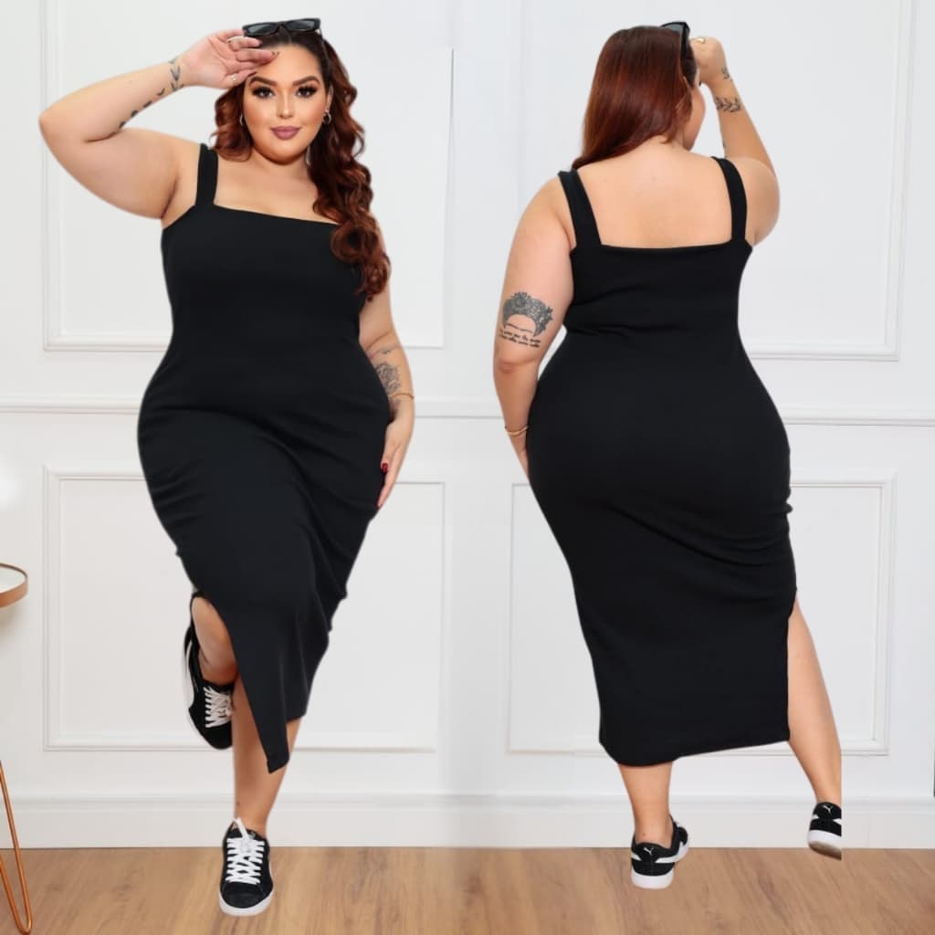 Vestido Feminino Longo Plus size do 46 ao 52 ribana canelado de algodão tendencia