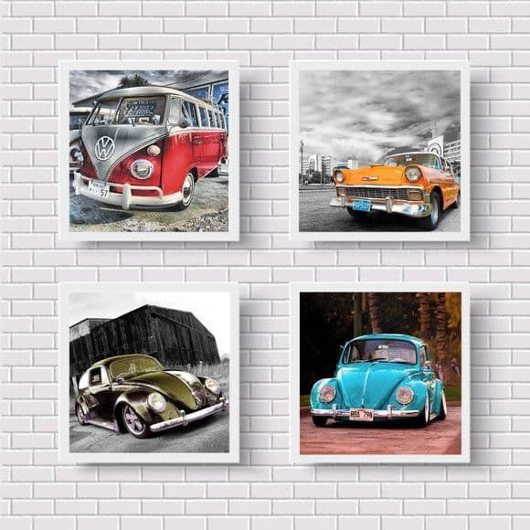 KIT 4 QUADROS DECORATIVOS-FUSCAS-DECORAÇÃO-20X20