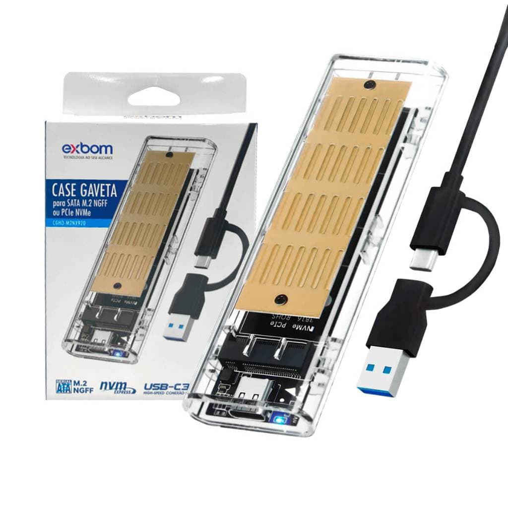 Case Externo para SSD M2 NGFF e NVMe com Dissipação de Calor