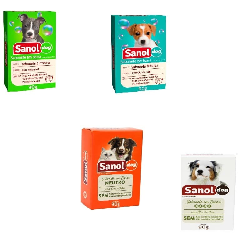 Sabonete Sanol Dog Neutro Citronela Coco Filhotes para Cães e Gatos clorexidina pulga carrapato antisseptico clorexidina