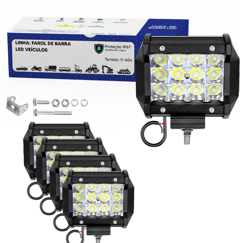 kit 4 Luminaria Farol 36w 12L Cor Da Carcaça Preto Cor Da Luz Branco-frio 12v 24v Bivolt