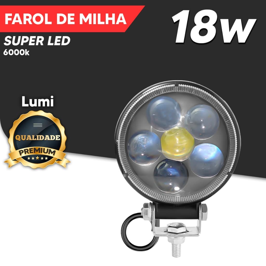 Refletor Luminário Farol 18w Redondo Cor Da Carcaça Preto Cor Da Luz Branco-frio 6500k 12v/24v