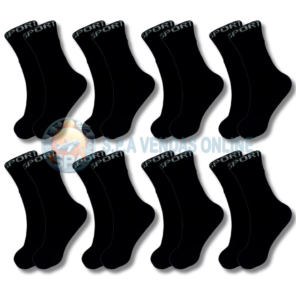 kit com 18 pares meia SPORT PRETA 100% algodão grossa alta qualidade cano longo