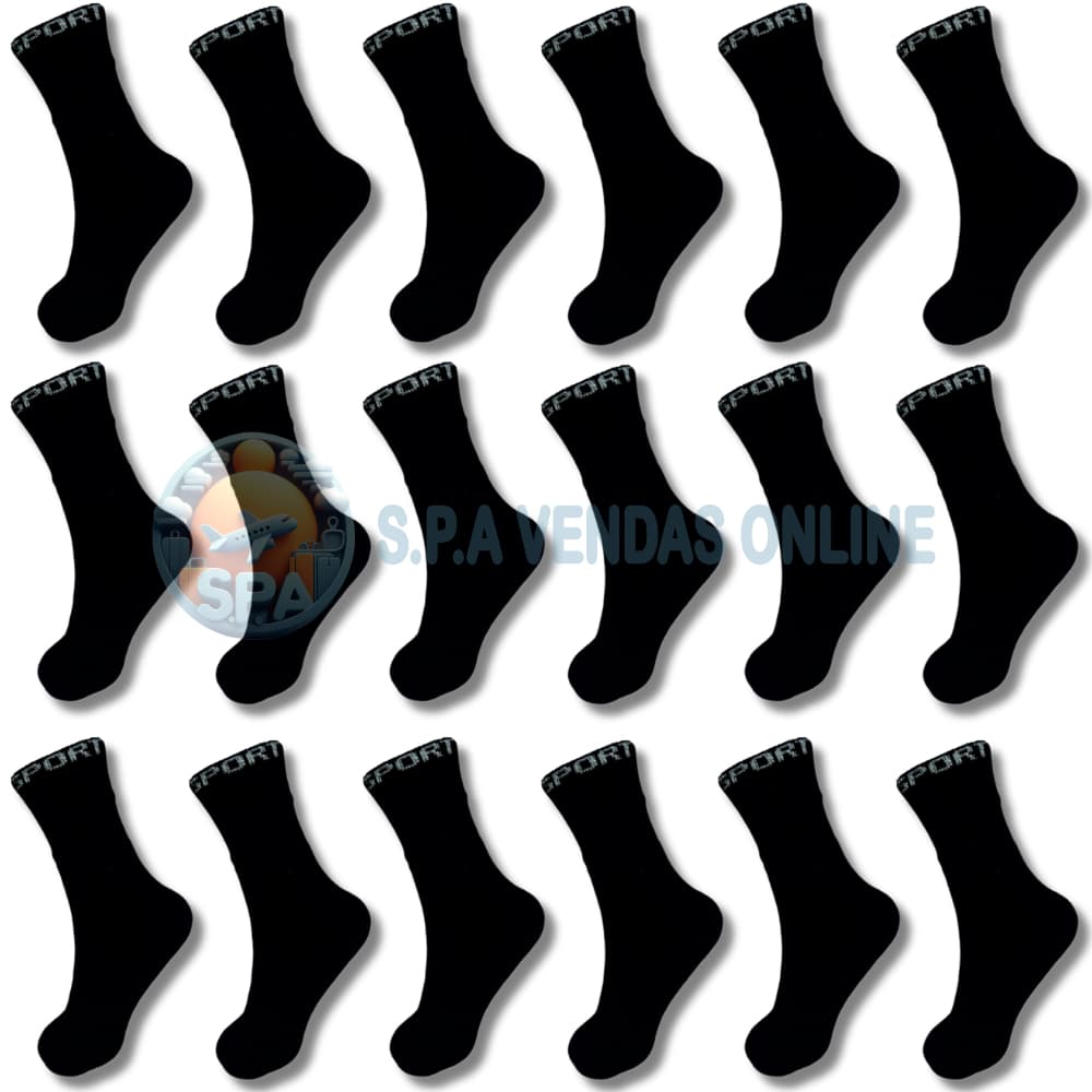 kit com até 24 pares meia SPORT PRETA 100% algodão grossa alta qualidade cano alto