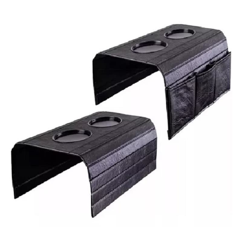 Kit 2 Bandejas Esteira para Braço de Sofá de Corino com Porta Controle Costura Premium